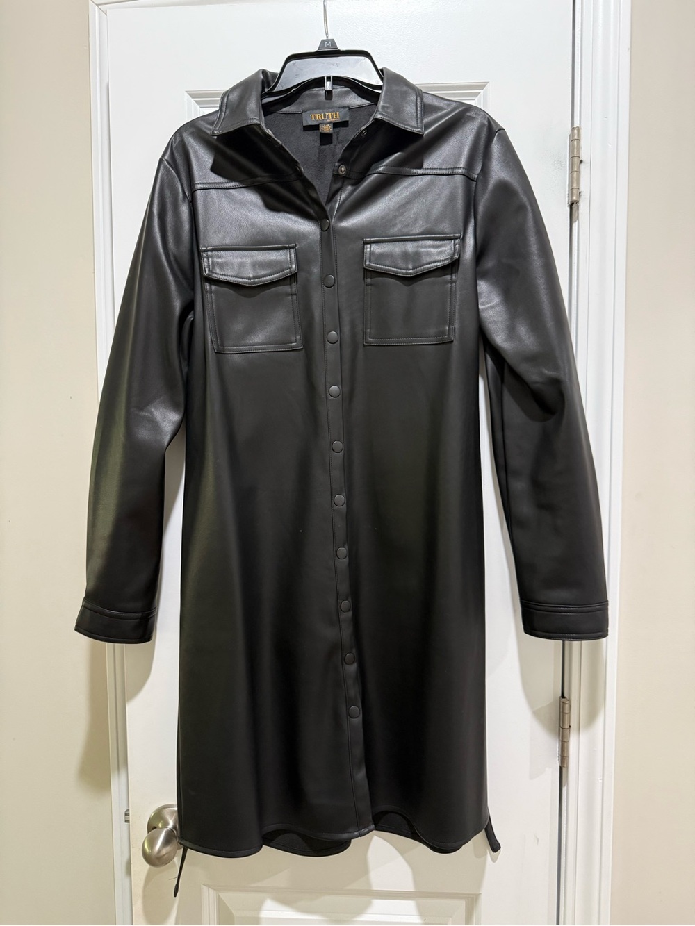 Truth Black Faux Leather Snap-Front Tunic